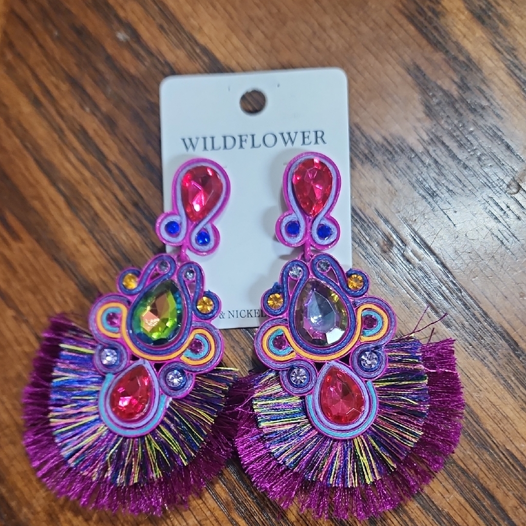 Wildflower Vibrant Pink And Purple Earrings